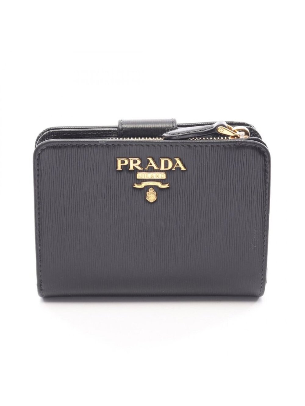 Prada Bifold Wallet Saffiano Triang Black Leather